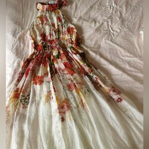 ZIMMERMANN Wonderland Halter Organza Midi Dress in Poppy Ivory